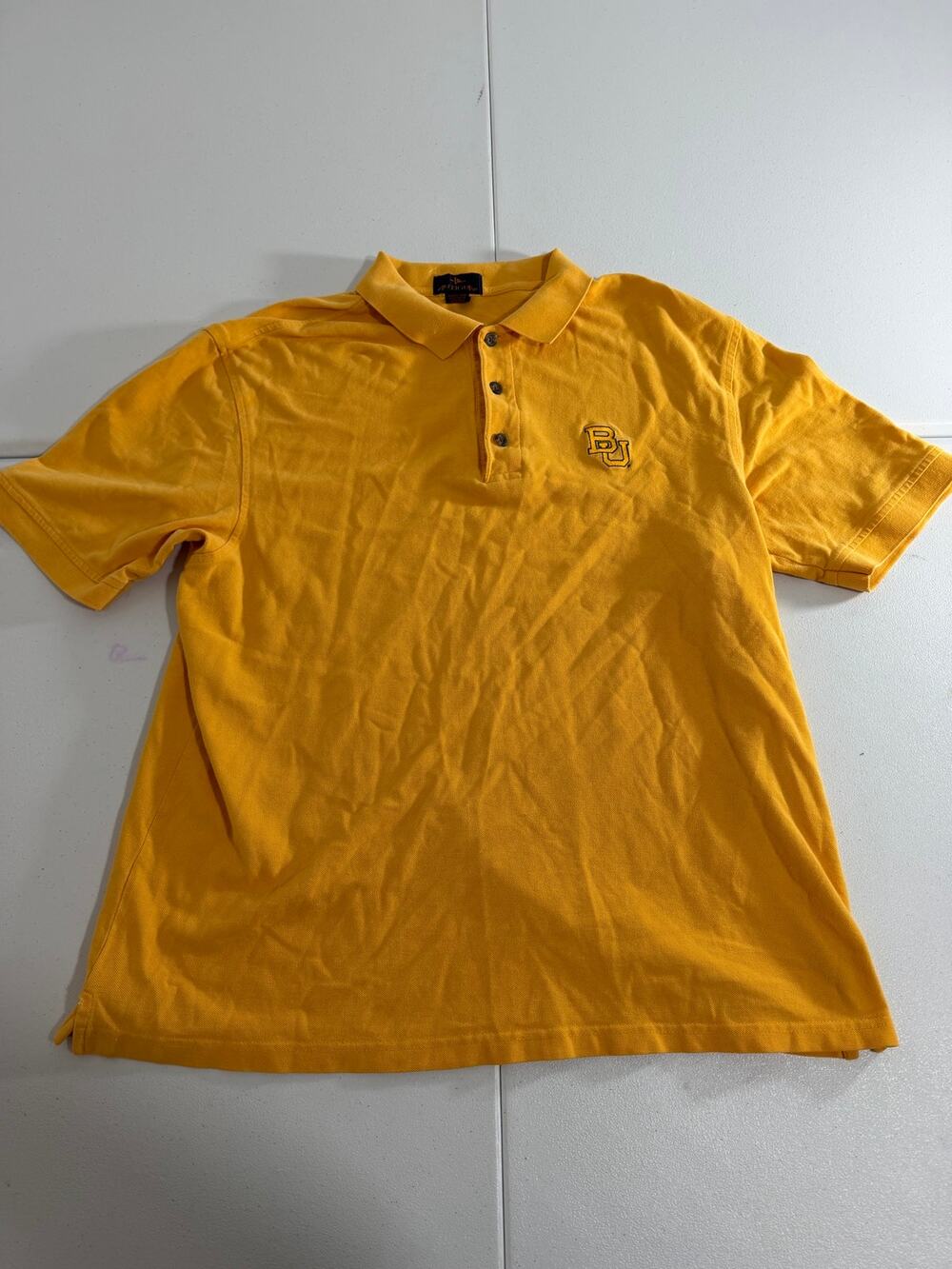 Antigua Baylor Bears Polo Shirt Mens L Gold Cotton Pique BU Embroidered Golf